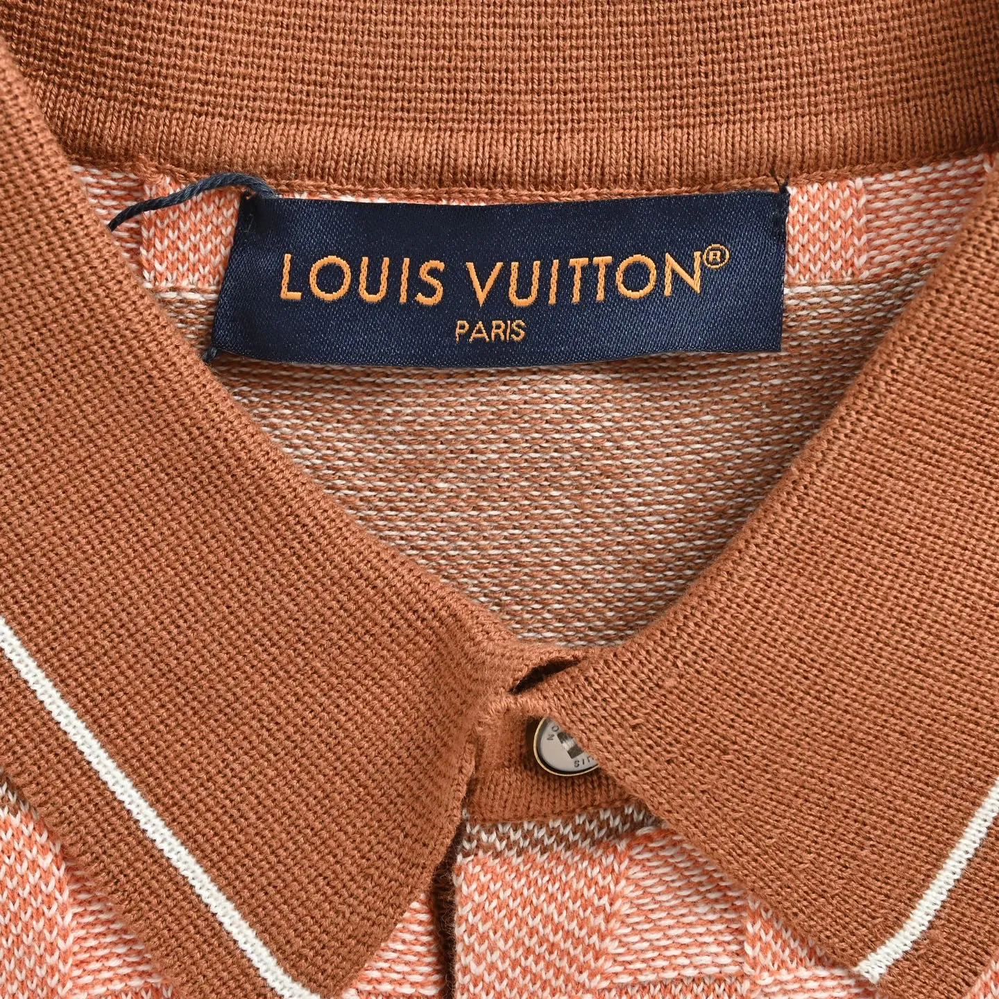 Louis Vuitton/Louis Vuitton 26ss leather striped checkerboard knitted Polo short sleeves